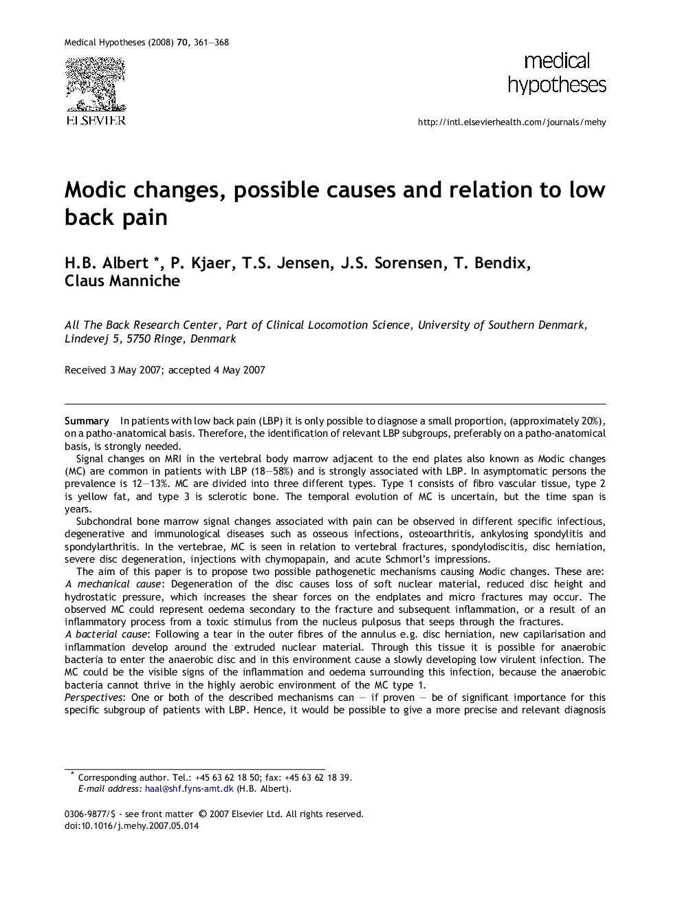 Modic changes, possible causes and relation to low back pain