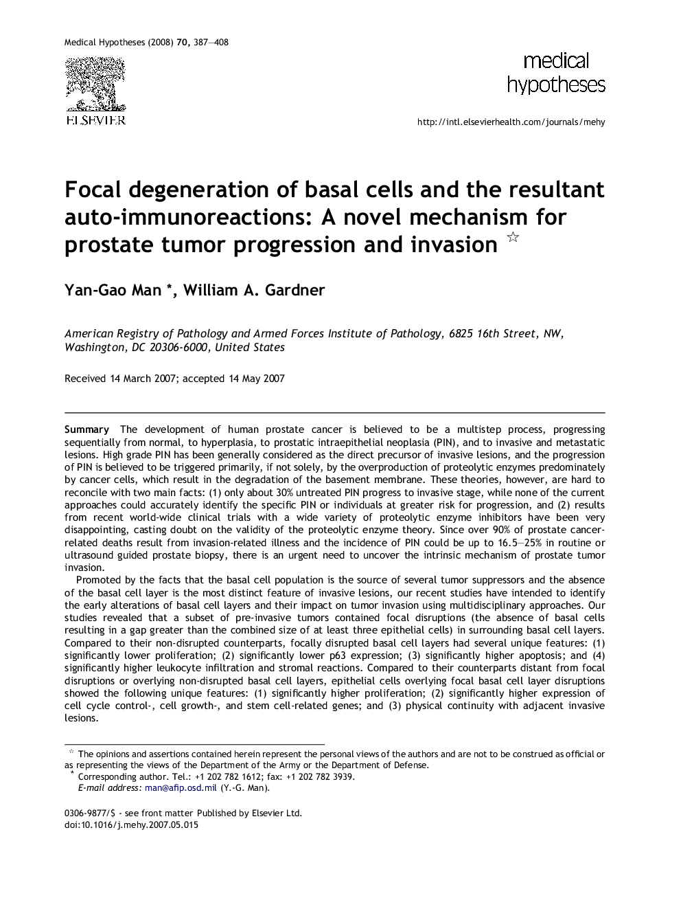 Focal degeneration of basal cells and the resultant auto-immunoreactions: A novel mechanism for prostate tumor progression and invasion 