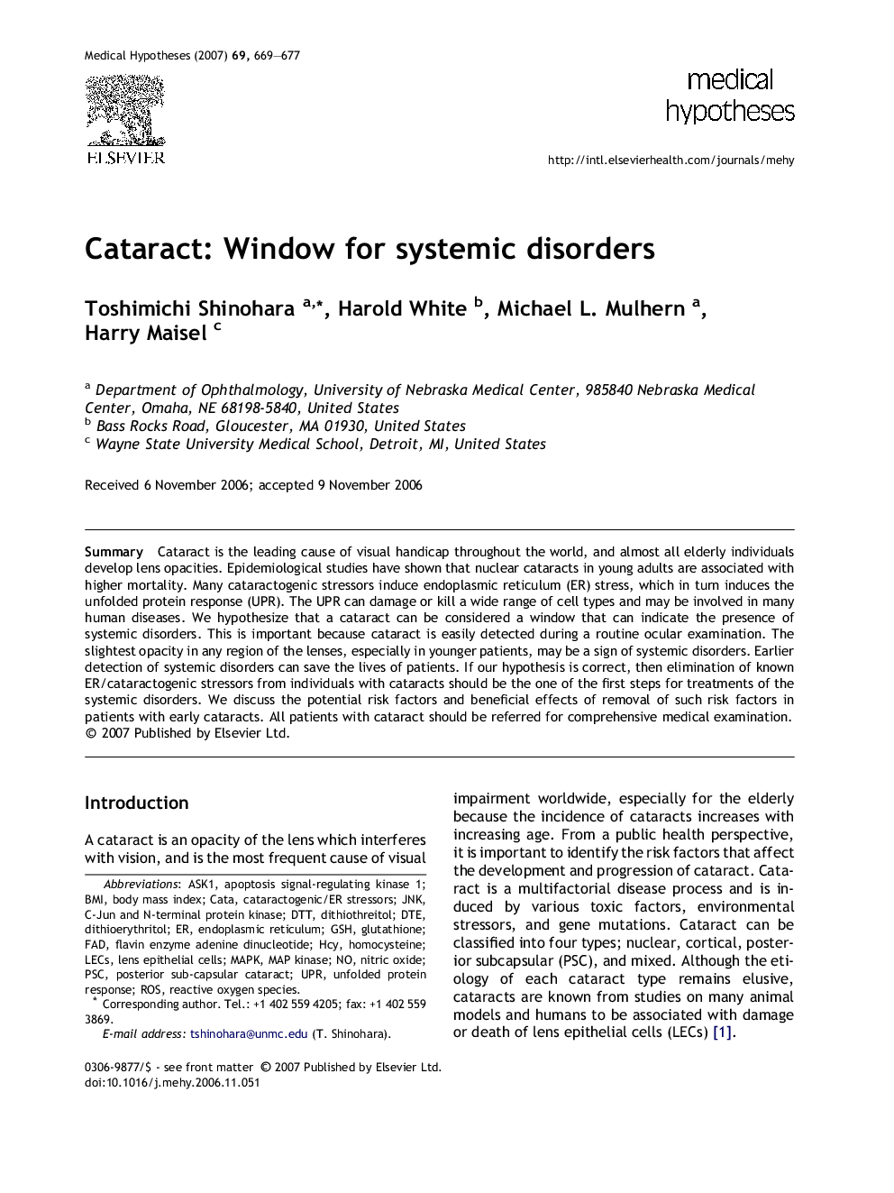 Cataract: Window for systemic disorders