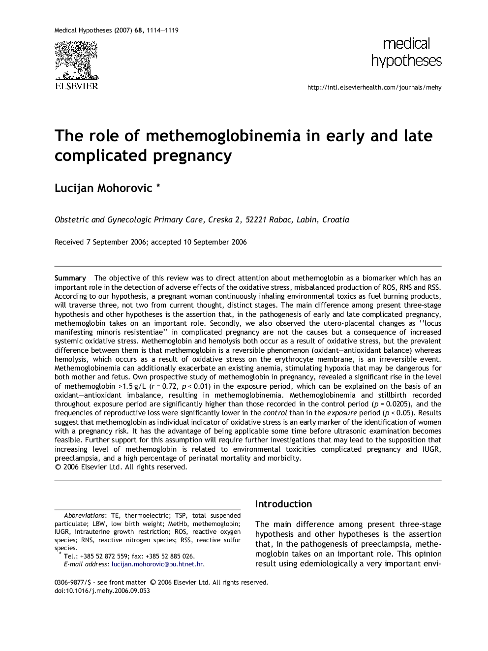 The role of methemoglobinemia in early and late complicated pregnancy