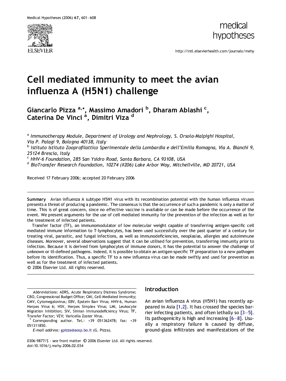 Cell mediated immunity to meet the avian influenza A (H5N1) challenge