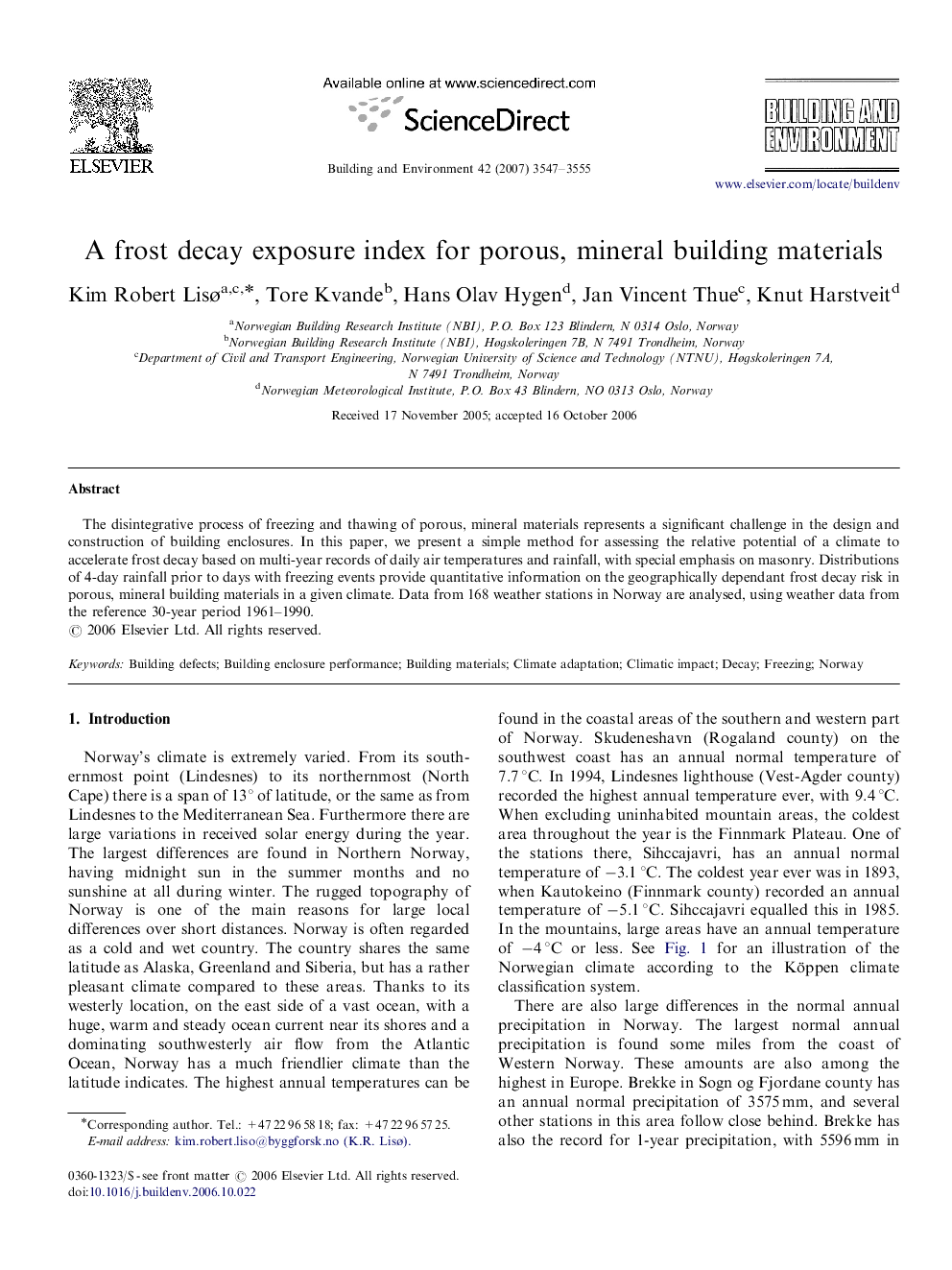 A frost decay exposure index for porous, mineral building materials