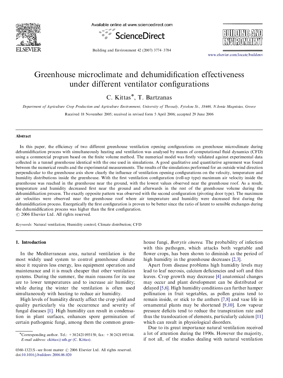 Greenhouse microclimate and dehumidification effectiveness under different ventilator configurations