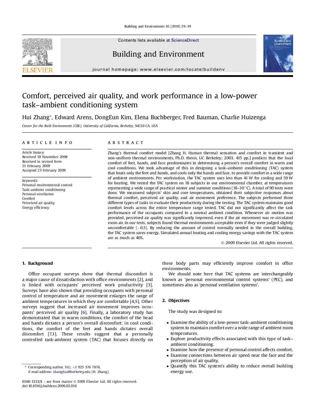 Comfort, perceived air quality, and work performance in a low-power task–ambient conditioning system