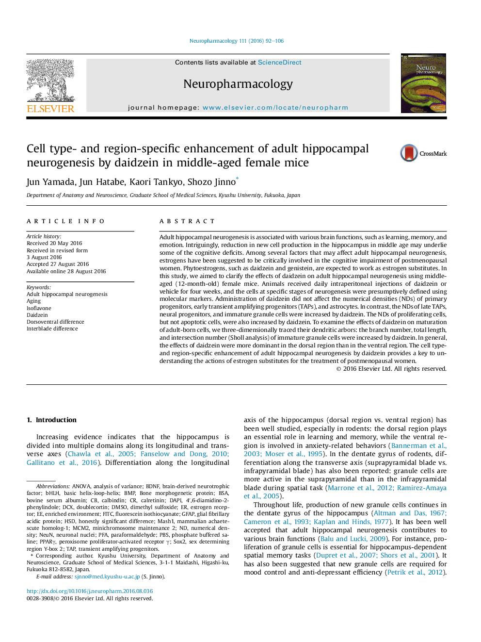 Cell type- and region-specific enhancement of adult hippocampal neurogenesis by daidzein in middle-aged female mice