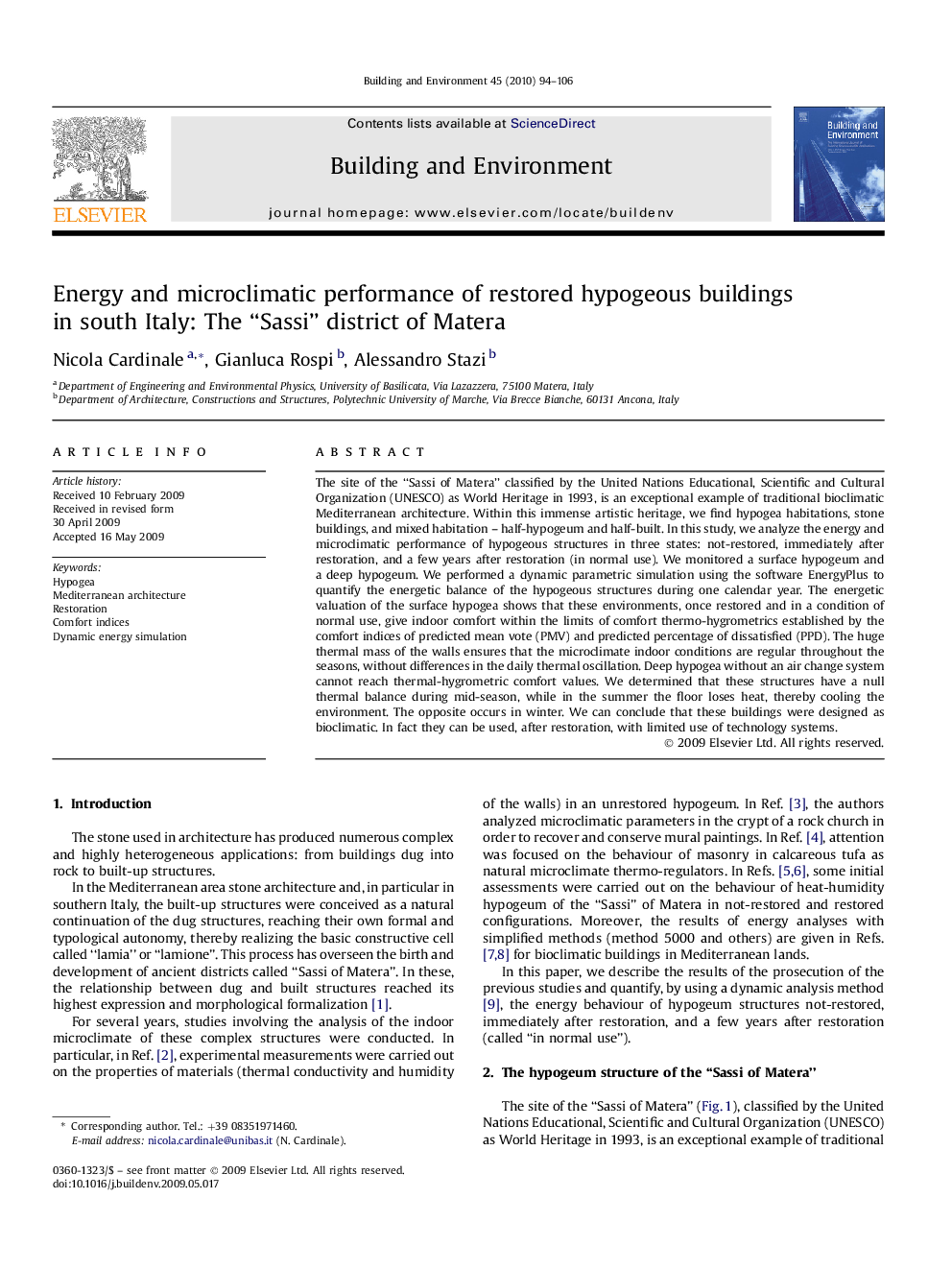 Energy and microclimatic performance of restored hypogeous buildings in south Italy: The “Sassi” district of Matera