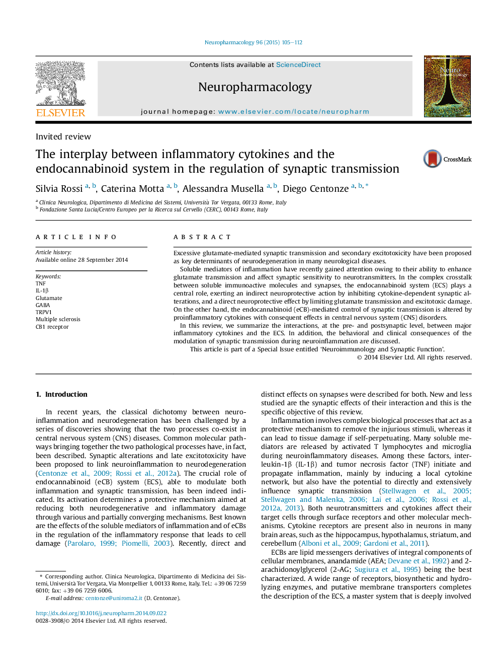 The interplay between inflammatory cytokines and the endocannabinoid system in the regulation of synaptic transmission