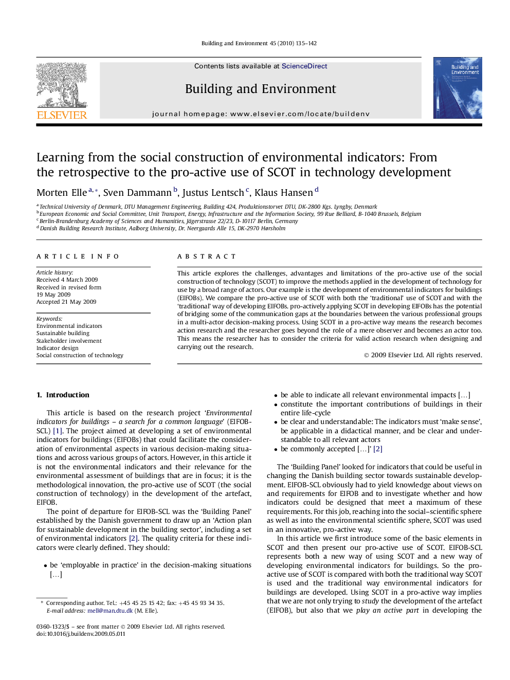 Learning from the social construction of environmental indicators: From the retrospective to the pro-active use of SCOT in technology development