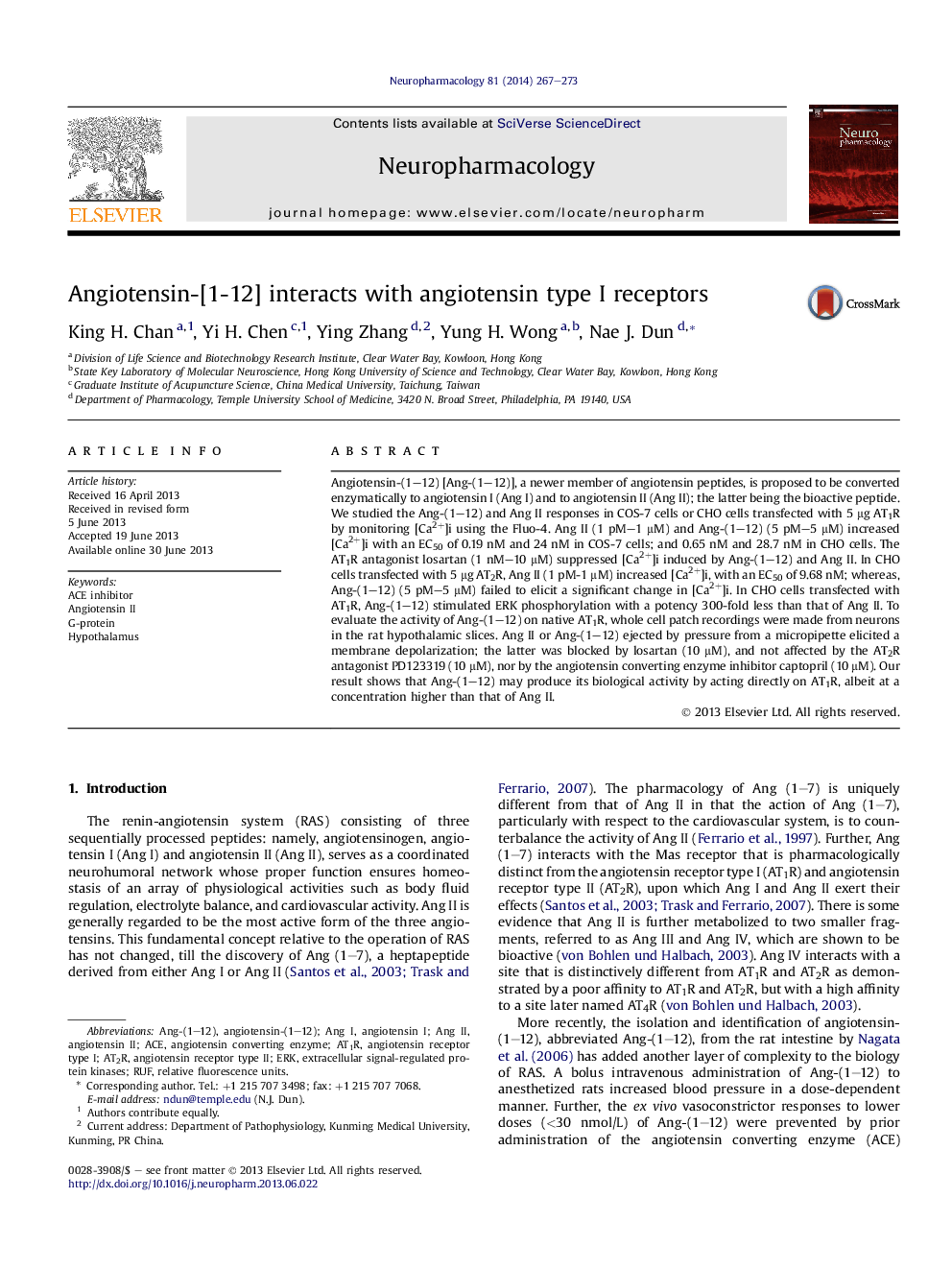 Angiotensin-[1-12] interacts with angiotensin type I receptors