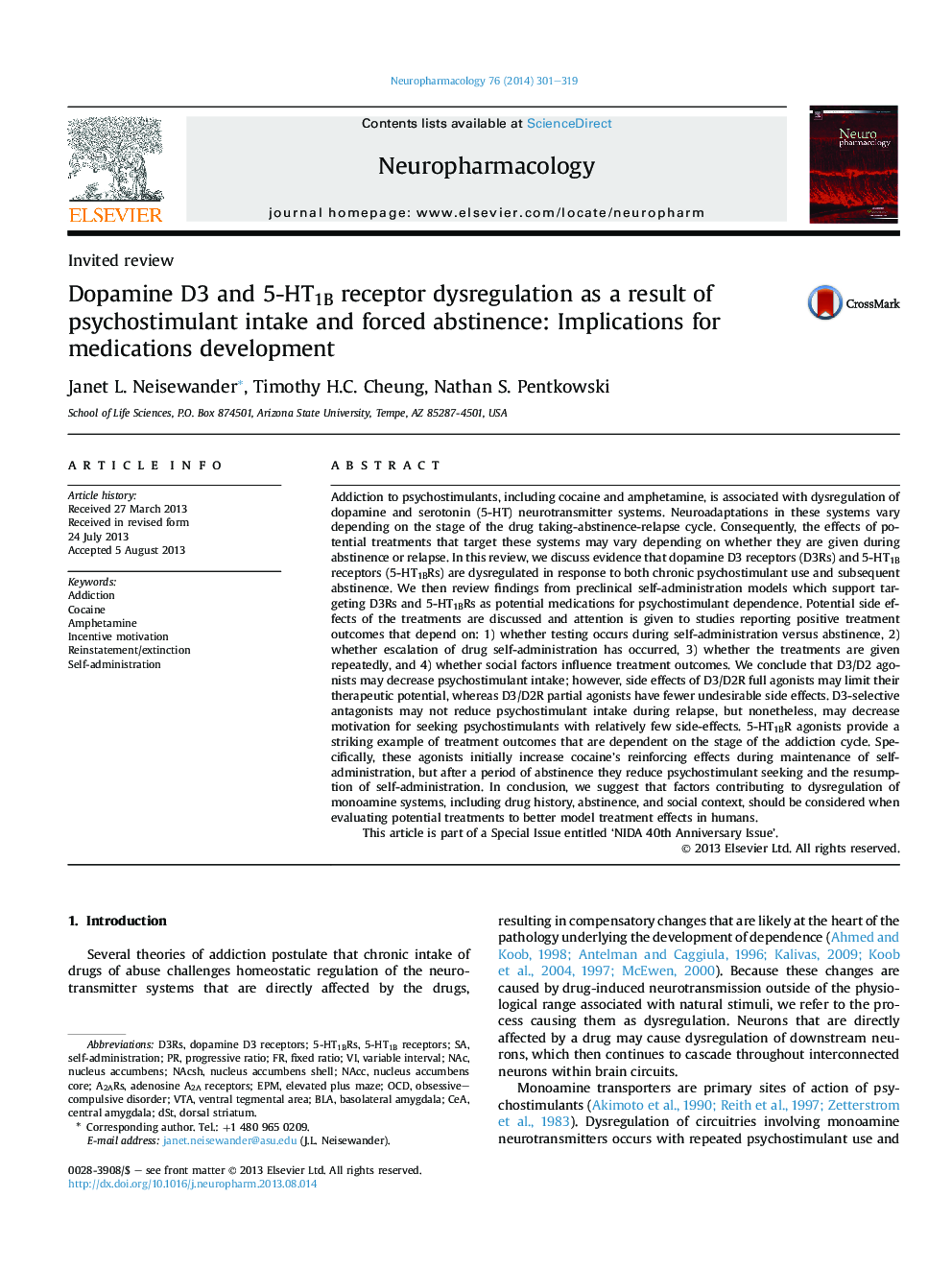 Dopamine D3 and 5-HT1B receptor dysregulation as a result of psychostimulant intake and forced abstinence: Implications for medications development