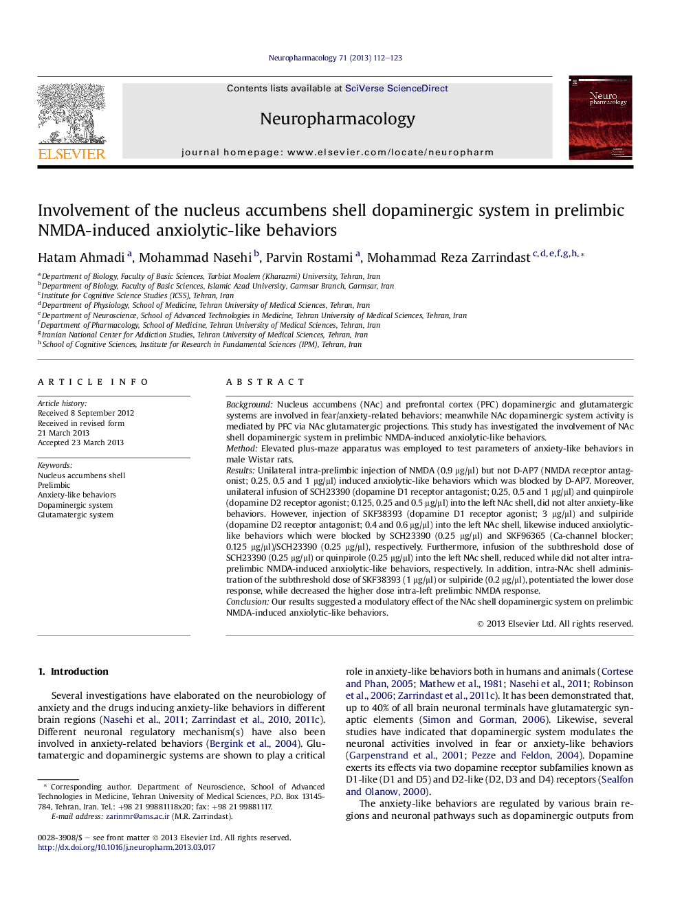 Involvement of the nucleus accumbens shell dopaminergic system in prelimbic NMDA-induced anxiolytic-like behaviors