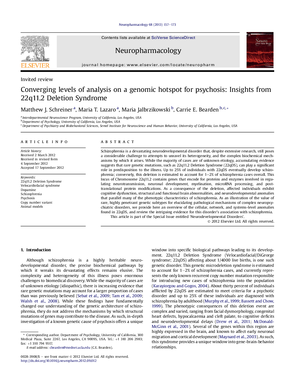 Converging levels of analysis on a genomic hotspot for psychosis: Insights from 22q11.2 Deletion Syndrome