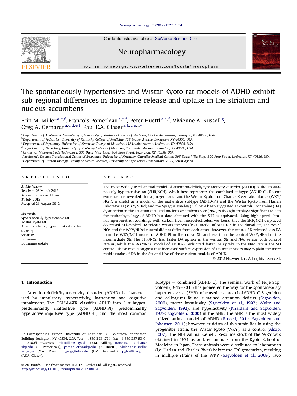 The spontaneously hypertensive and Wistar Kyoto rat models of ADHD exhibit sub-regional differences in dopamine release and uptake in the striatum and nucleus accumbens