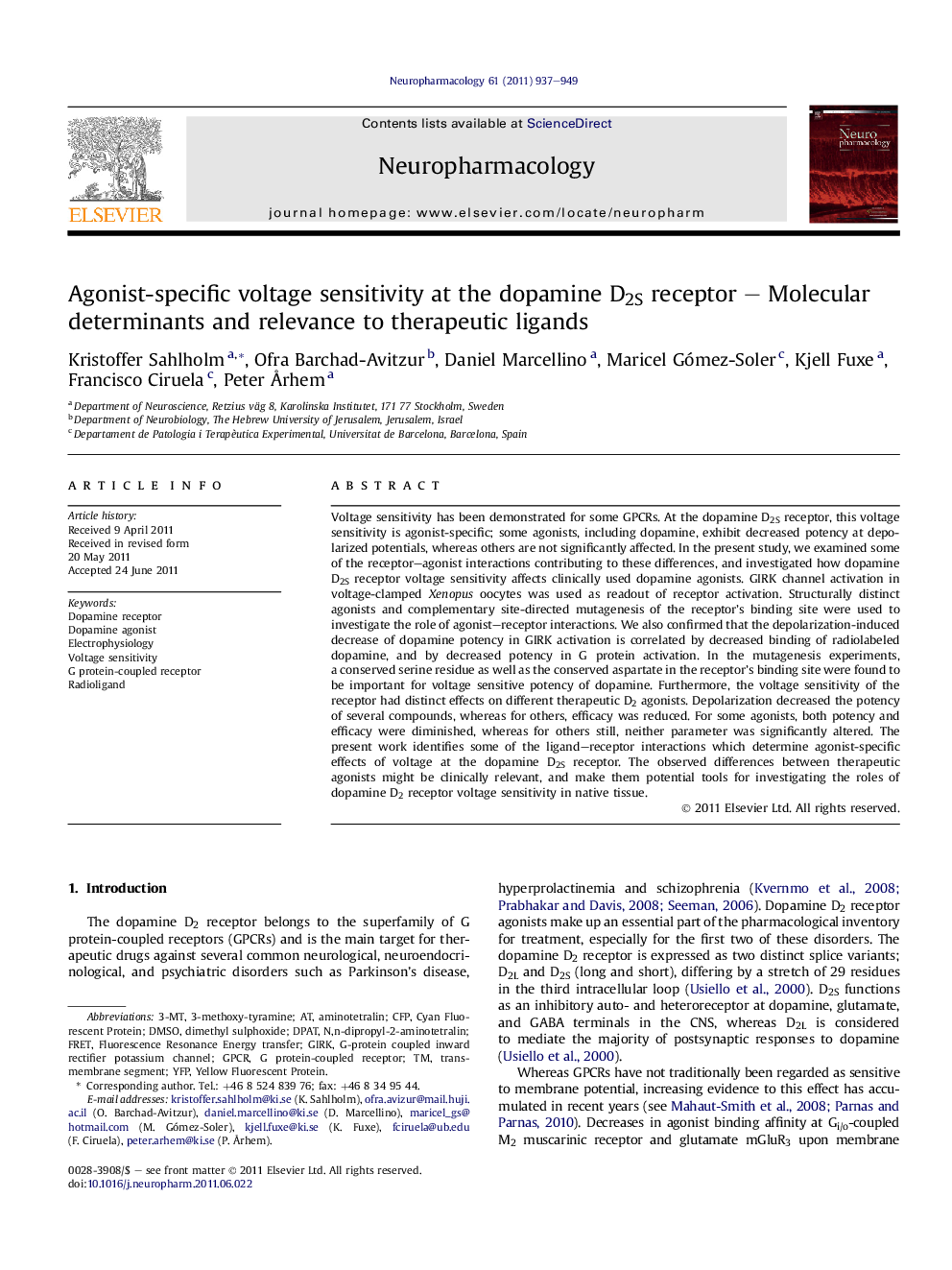 Agonist-specific voltage sensitivity at the dopamine D2S receptor – Molecular determinants and relevance to therapeutic ligands