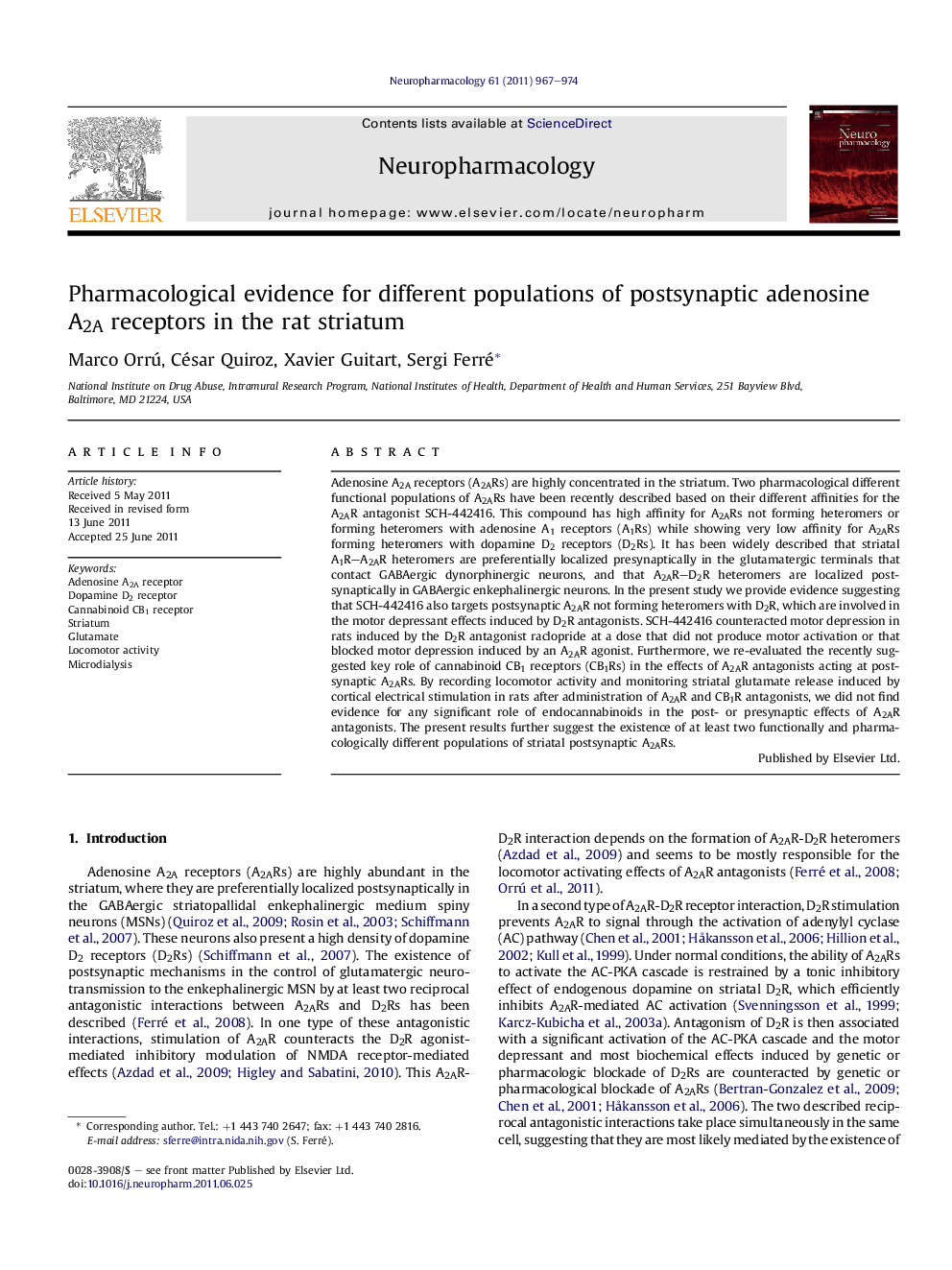 Pharmacological evidence for different populations of postsynaptic adenosine A2A receptors in the rat striatum