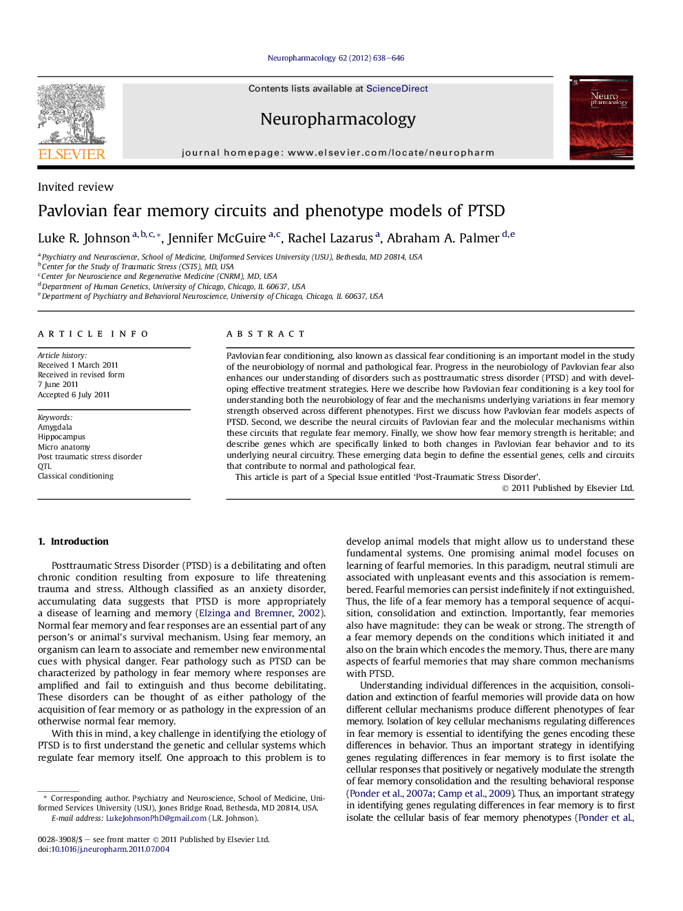 Pavlovian fear memory circuits and phenotype models of PTSD