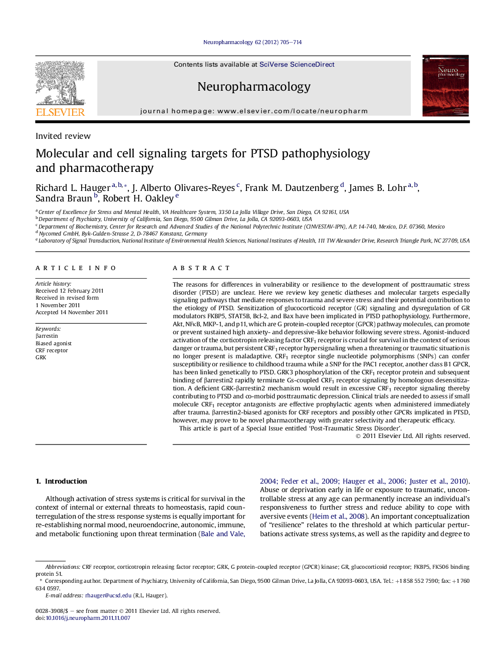 Molecular and cell signaling targets for PTSD pathophysiology and pharmacotherapy