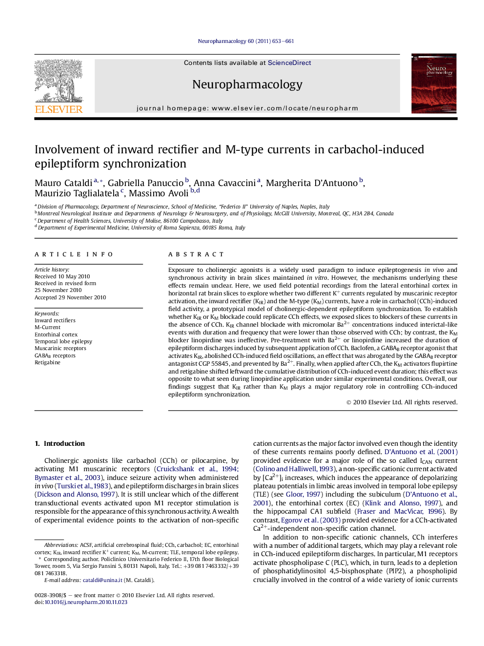 Involvement of inward rectifier and M-type currents in carbachol-induced epileptiform synchronization