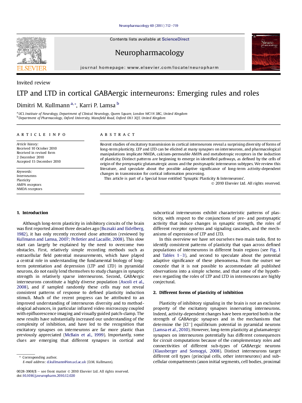 LTP and LTD in cortical GABAergic interneurons: Emerging rules and roles