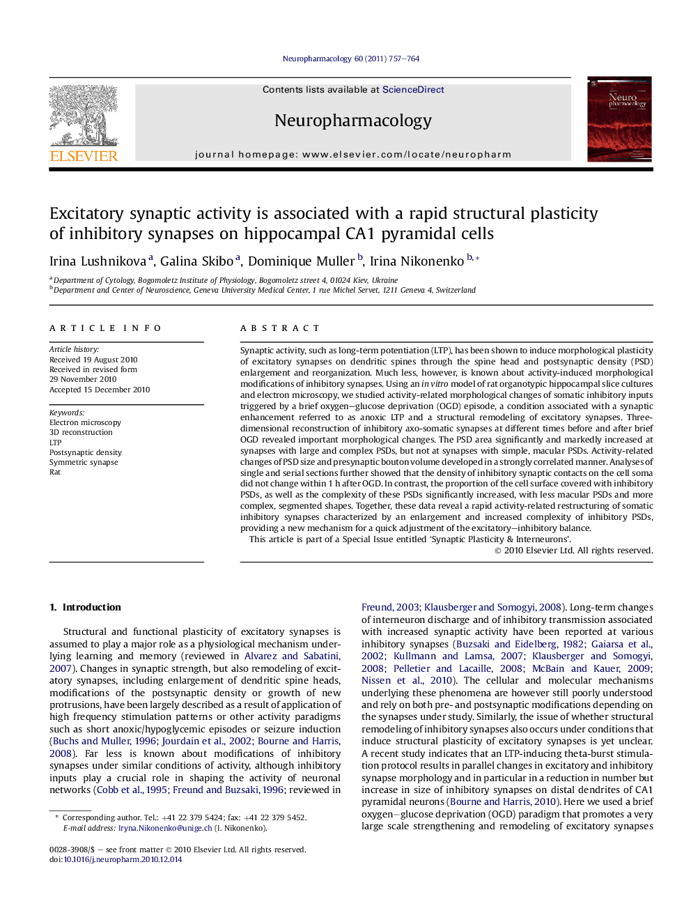 Excitatory synaptic activity is associated with a rapid structural plasticity of inhibitory synapses on hippocampal CA1 pyramidal cells