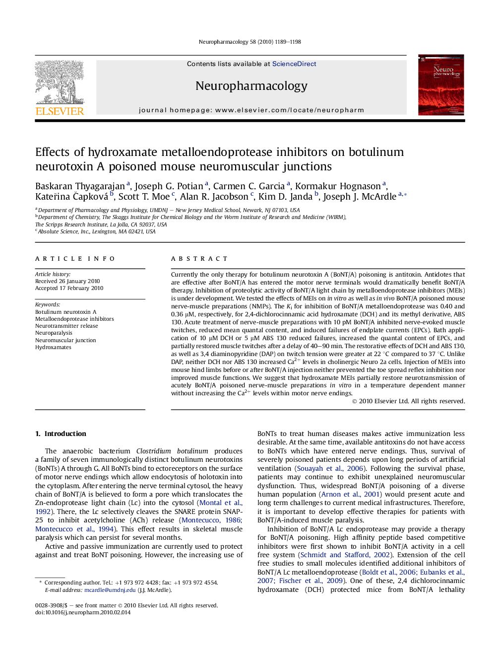 Effects of hydroxamate metalloendoprotease inhibitors on botulinum neurotoxin A poisoned mouse neuromuscular junctions