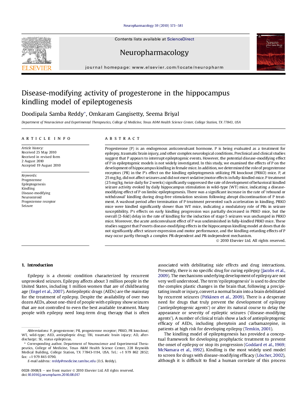 Disease-modifying activity of progesterone in the hippocampus kindling model of epileptogenesis