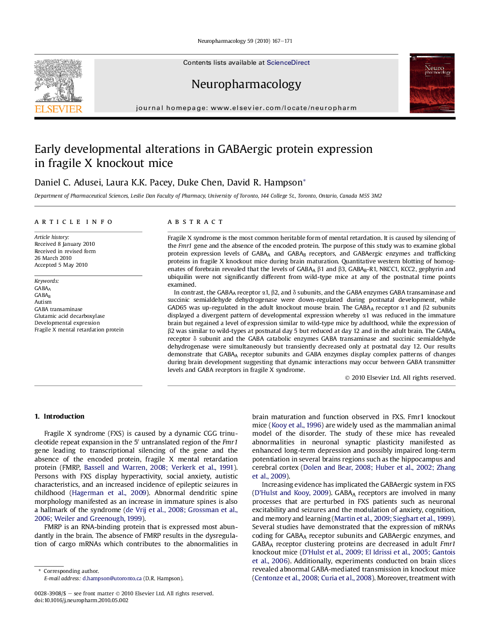 Early developmental alterations in GABAergic protein expression in fragile X knockout mice