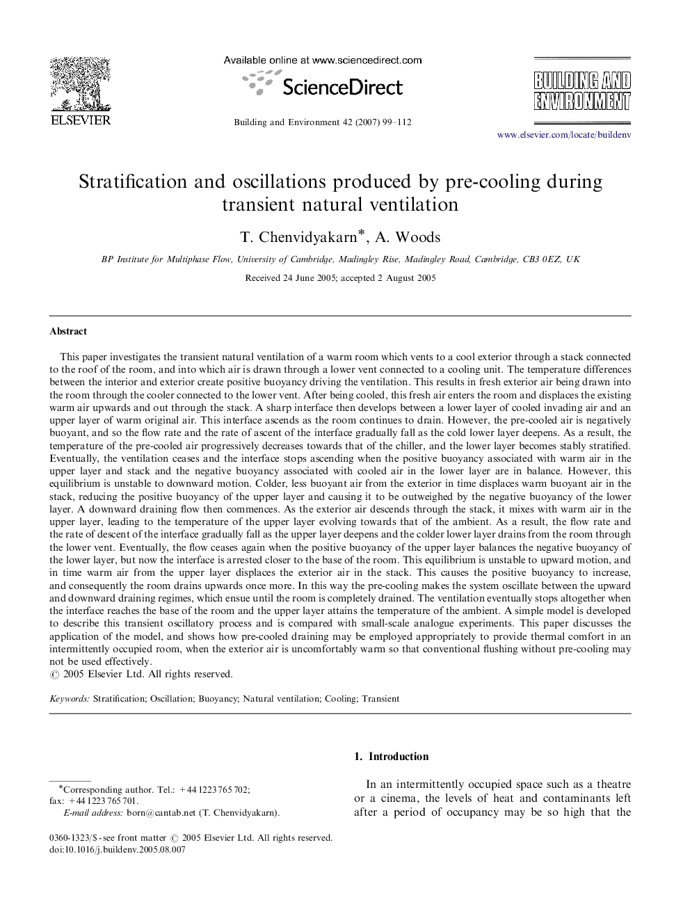 عکس صفحه اول مقاله: Stratification and oscillations produced by pre-cooling during transient natural ventilation Stratification and oscillations produced by pre-cooling during transient natural ventilation