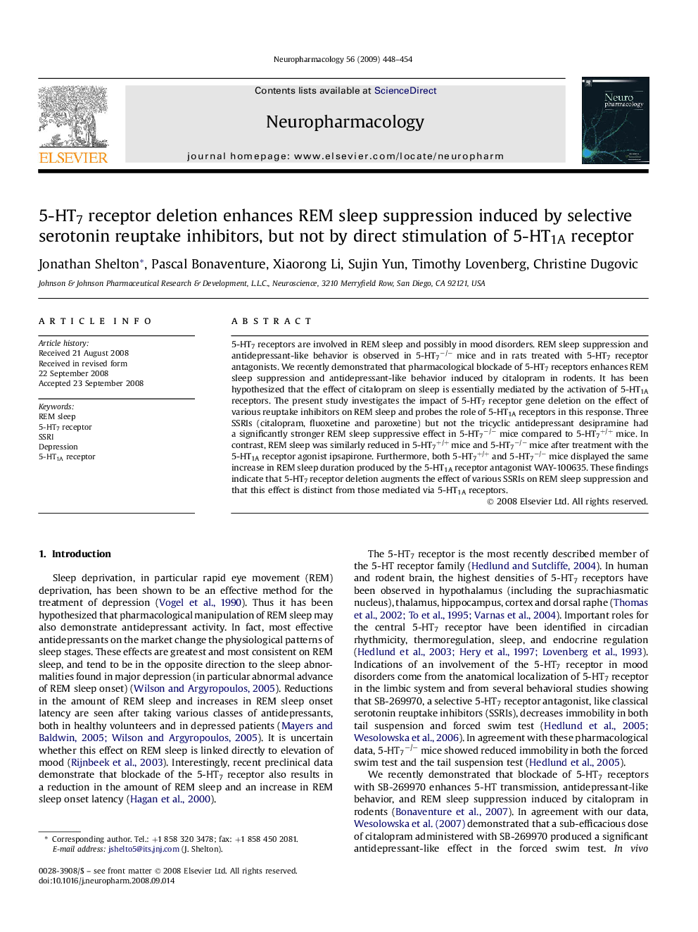 5-HT7 receptor deletion enhances REM sleep suppression induced by selective serotonin reuptake inhibitors, but not by direct stimulation of 5-HT1A receptor