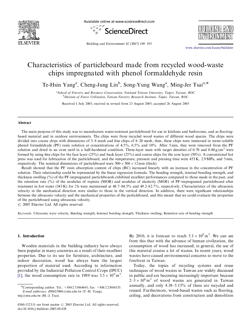 Characteristics of particleboard made from recycled wood-waste chips impregnated with phenol formaldehyde resin