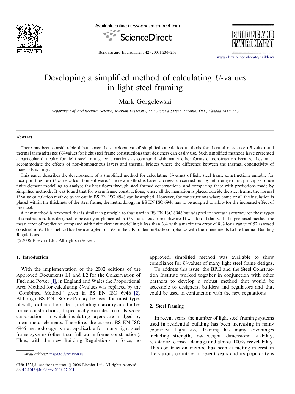 Developing a simplified method of calculating U-values in light steel framing