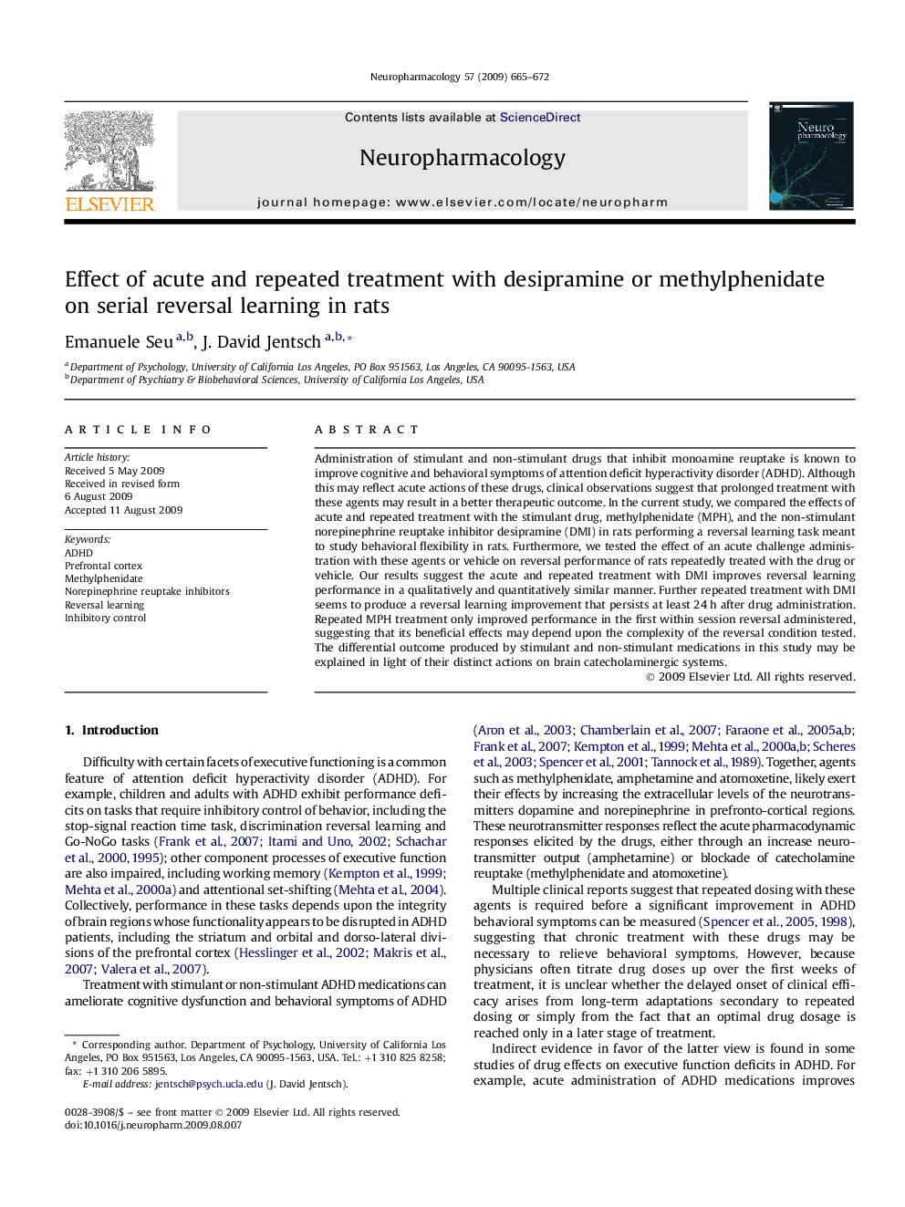 Effect of acute and repeated treatment with desipramine or methylphenidate on serial reversal learning in rats