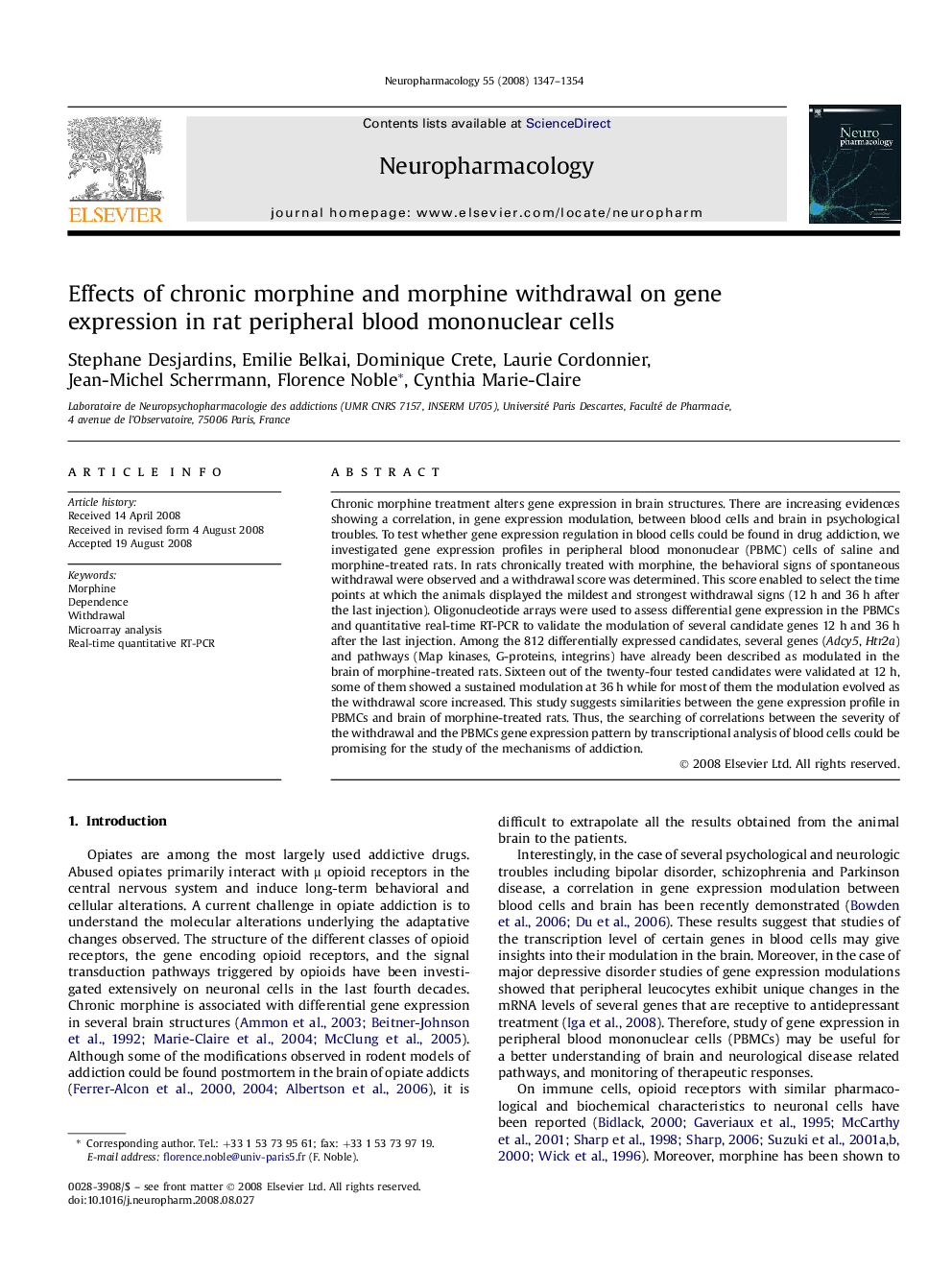 Effects of chronic morphine and morphine withdrawal on gene expression in rat peripheral blood mononuclear cells