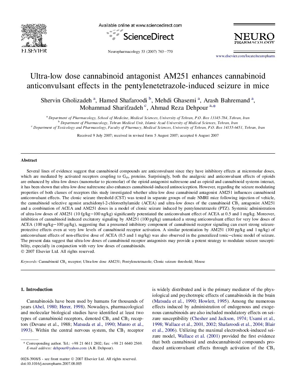 Ultra-low dose cannabinoid antagonist AM251 enhances cannabinoid anticonvulsant effects in the pentylenetetrazole-induced seizure in mice