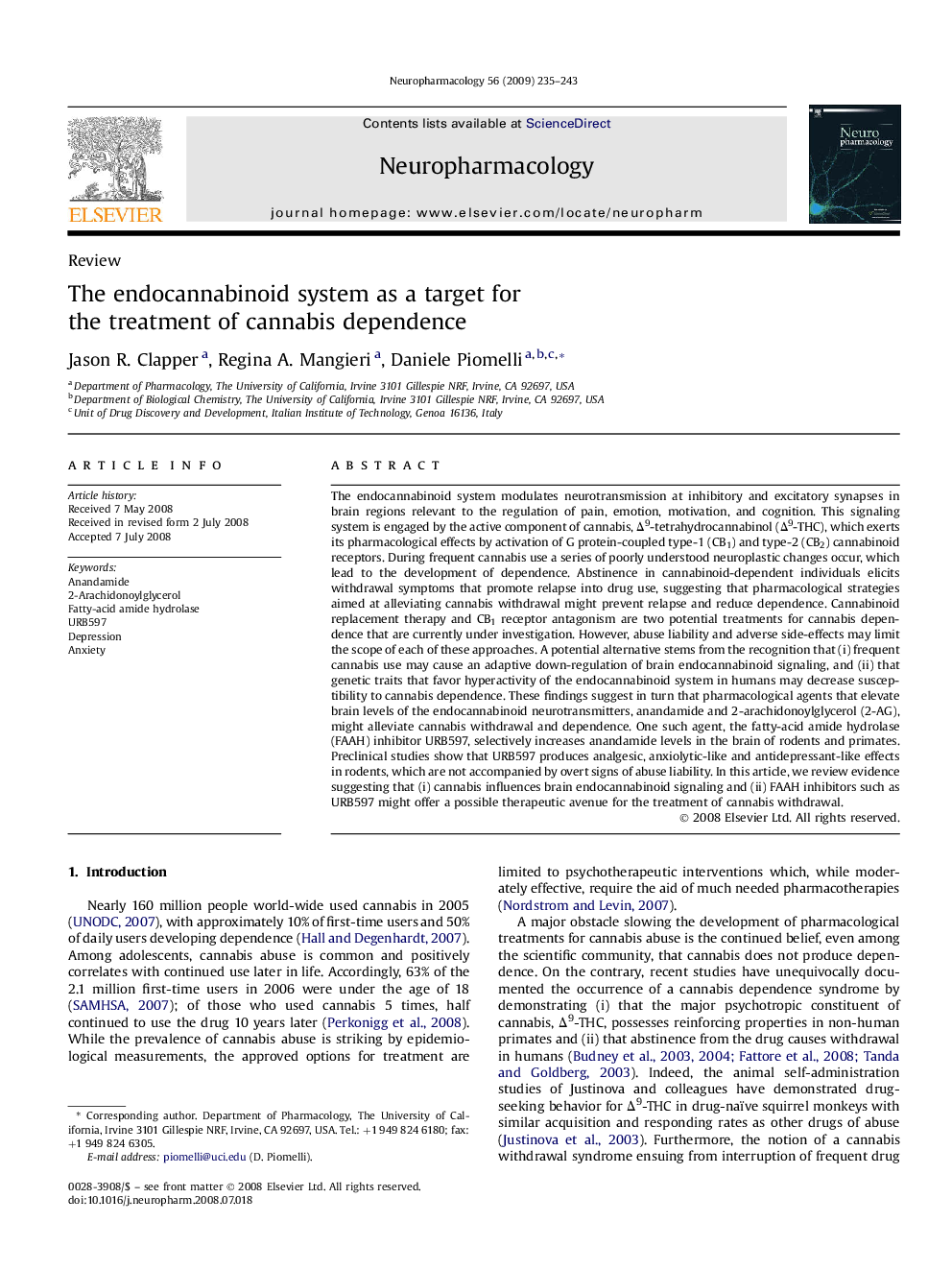 The endocannabinoid system as a target for the treatment of cannabis dependence