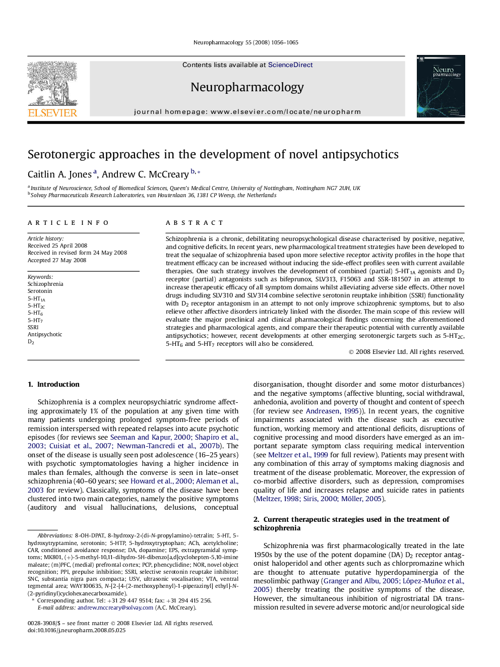 Serotonergic approaches in the development of novel antipsychotics