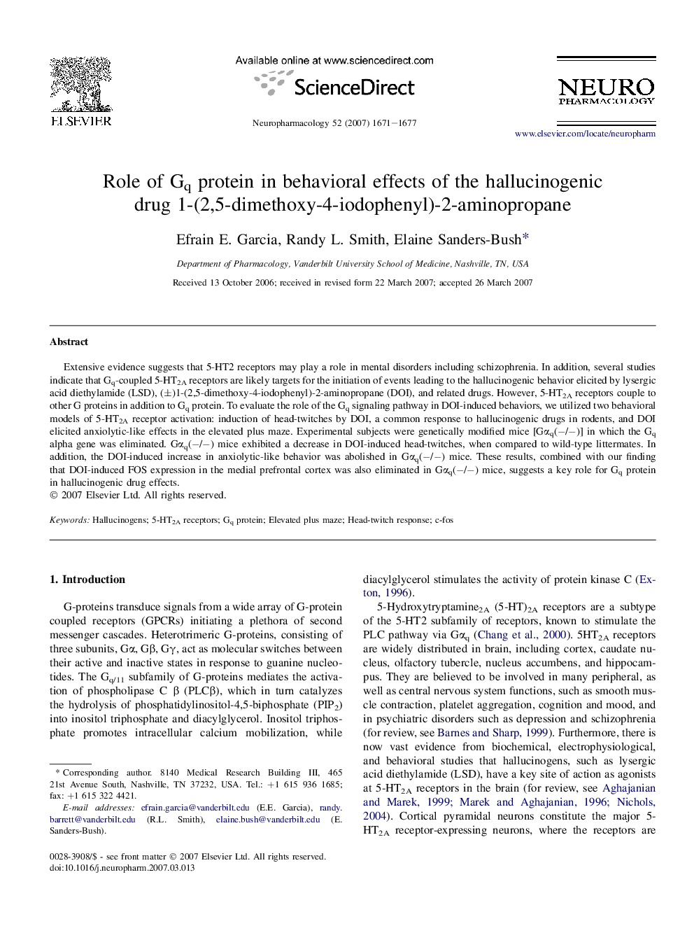 Role of Gq protein in behavioral effects of the hallucinogenic drug 1-(2,5-dimethoxy-4-iodophenyl)-2-aminopropane