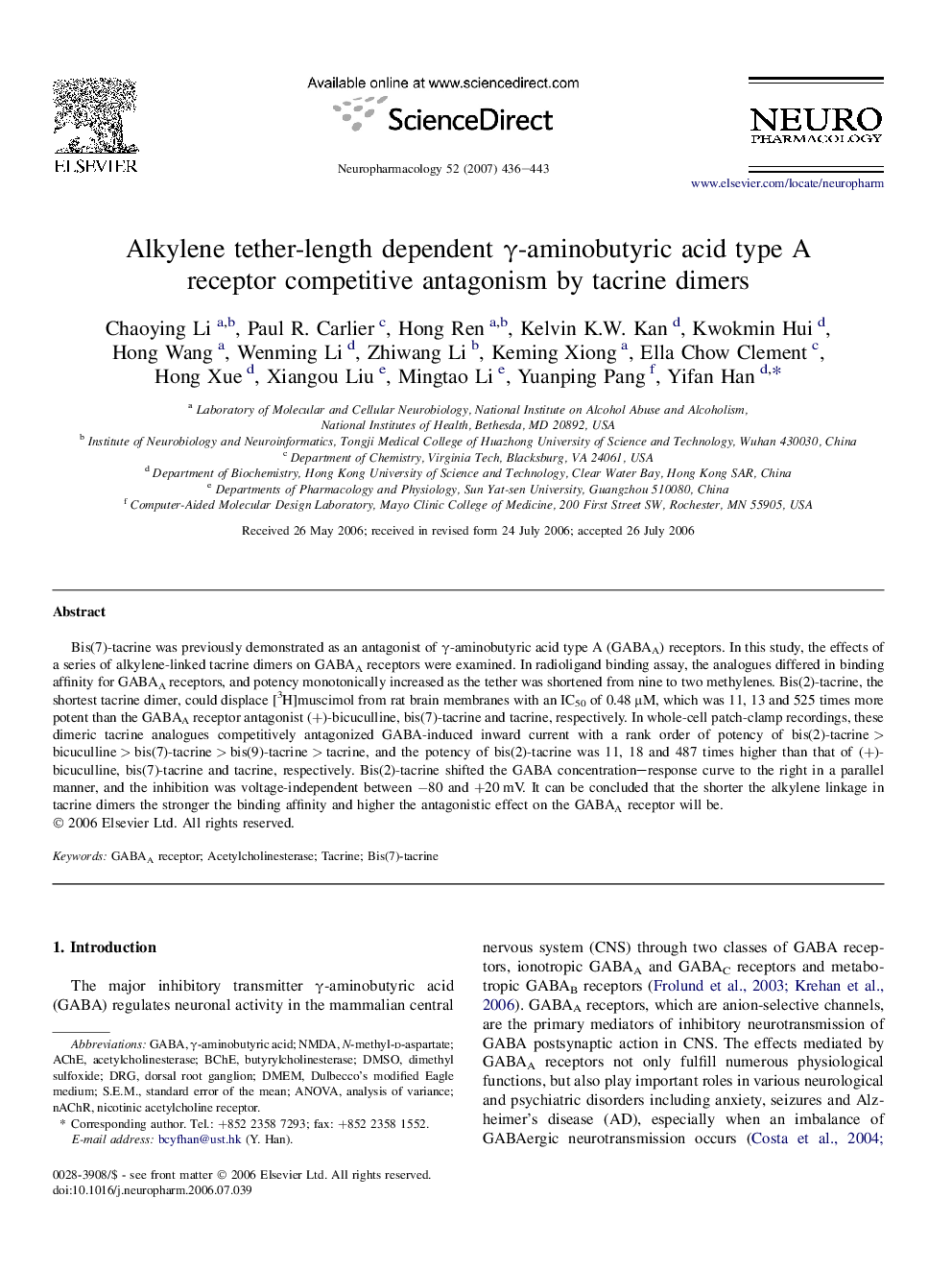 Alkylene tether-length dependent γ-aminobutyric acid type A receptor competitive antagonism by tacrine dimers