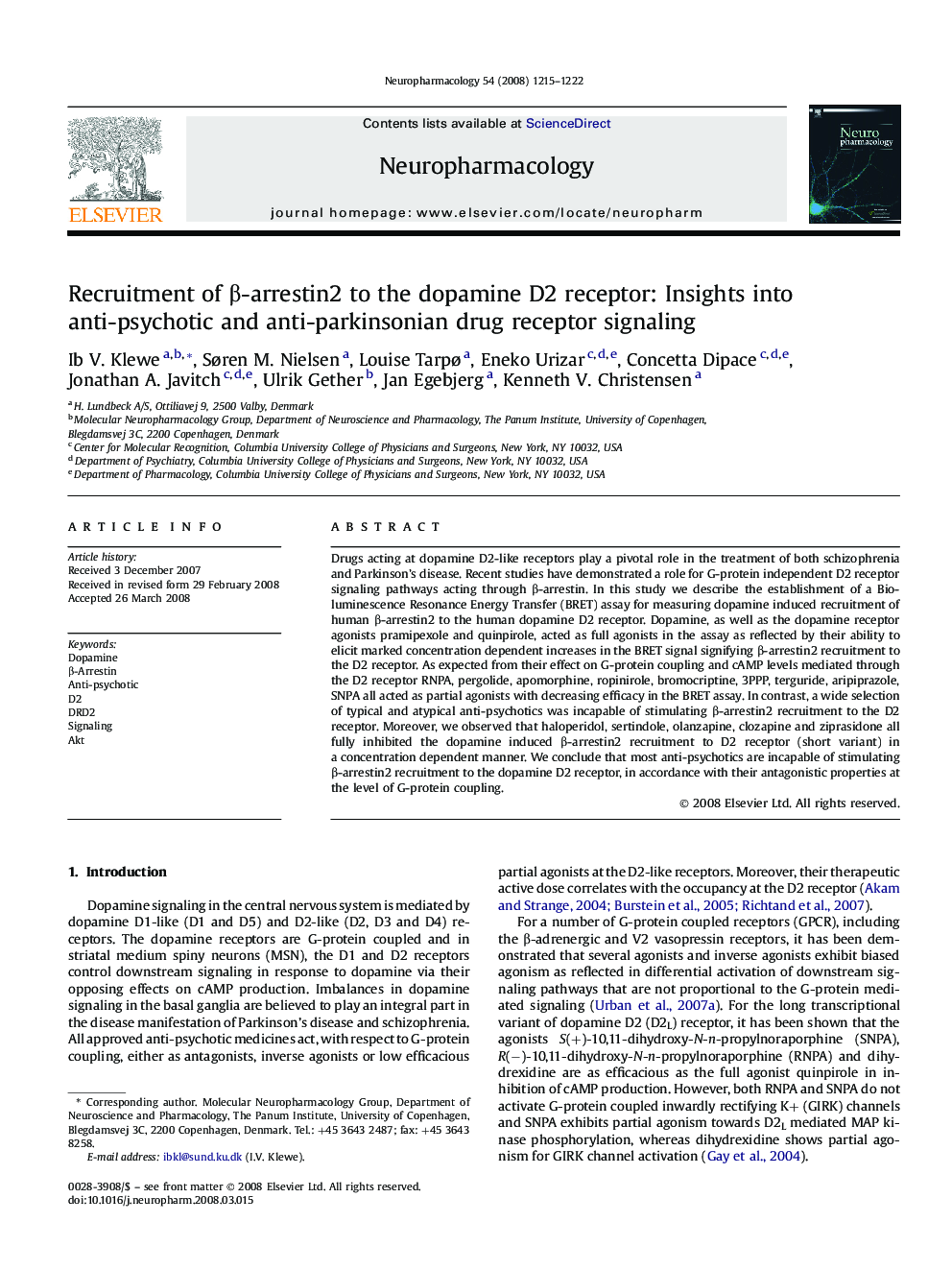 Recruitment of β-arrestin2 to the dopamine D2 receptor: Insights into anti-psychotic and anti-parkinsonian drug receptor signaling