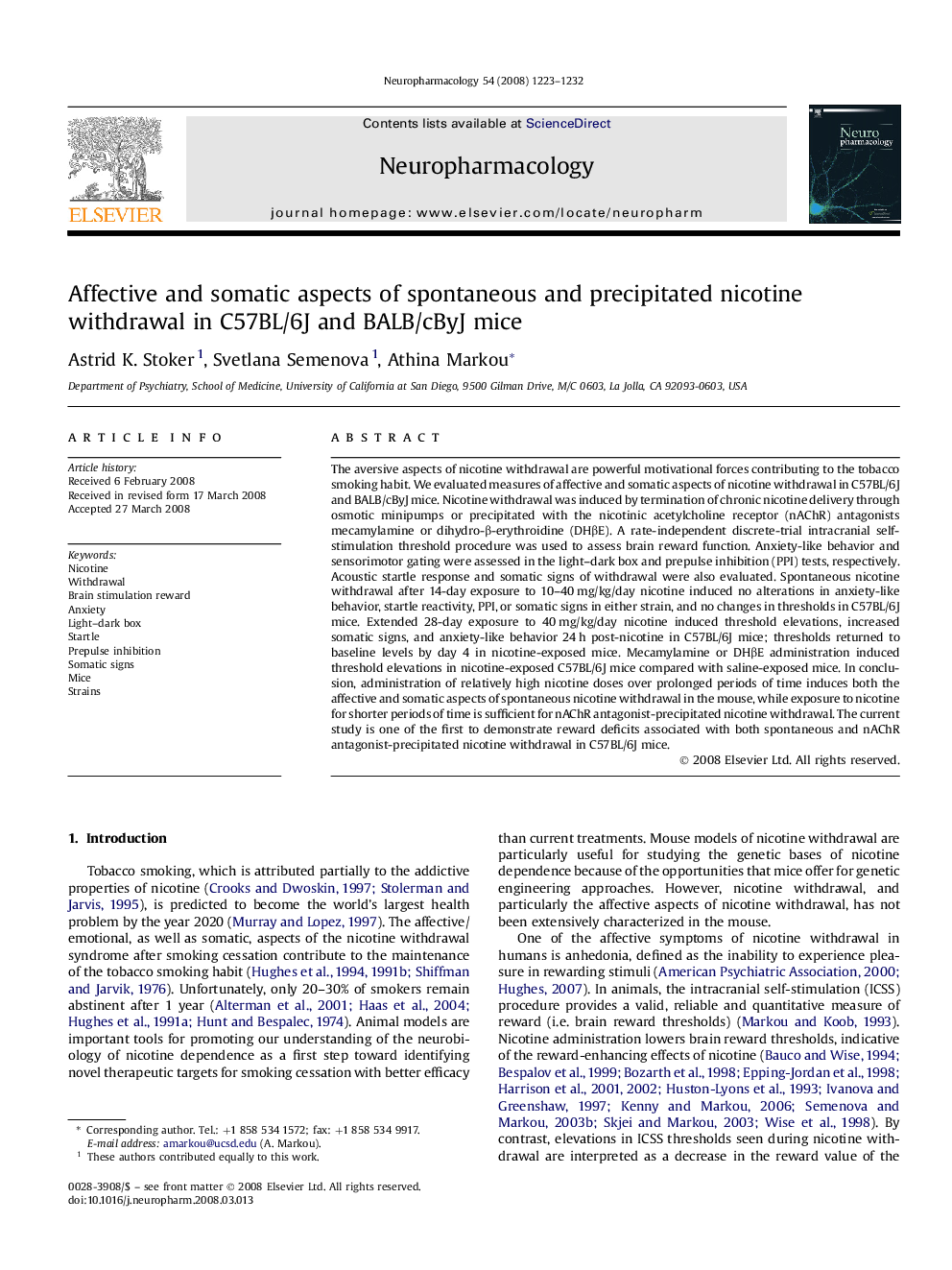 Affective and somatic aspects of spontaneous and precipitated nicotine withdrawal in C57BL/6J and BALB/cByJ mice