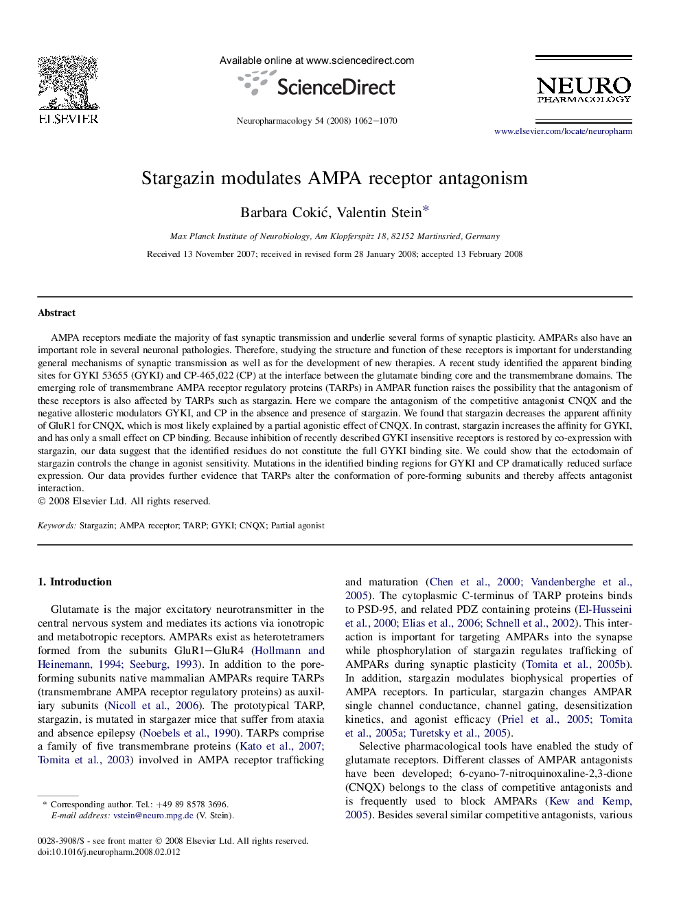 Stargazin modulates AMPA receptor antagonism