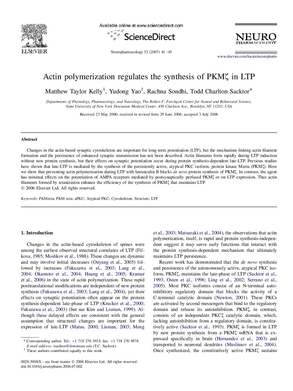 Actin polymerization regulates the synthesis of PKMζ in LTP