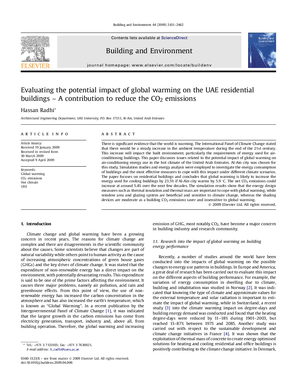 Evaluating the potential impact of global warming on the UAE residential buildings – A contribution to reduce the CO2 emissions