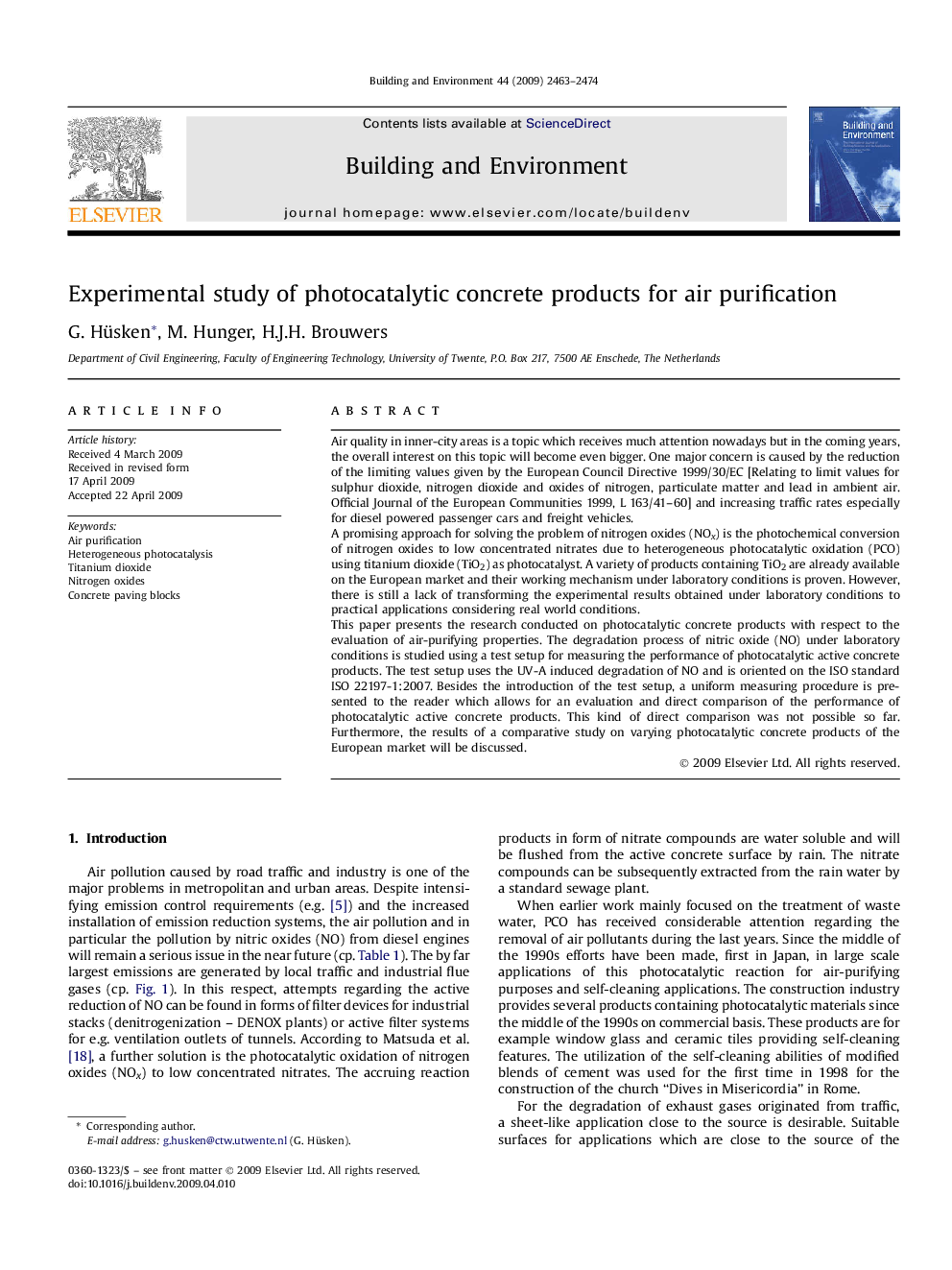 Experimental study of photocatalytic concrete products for air purification