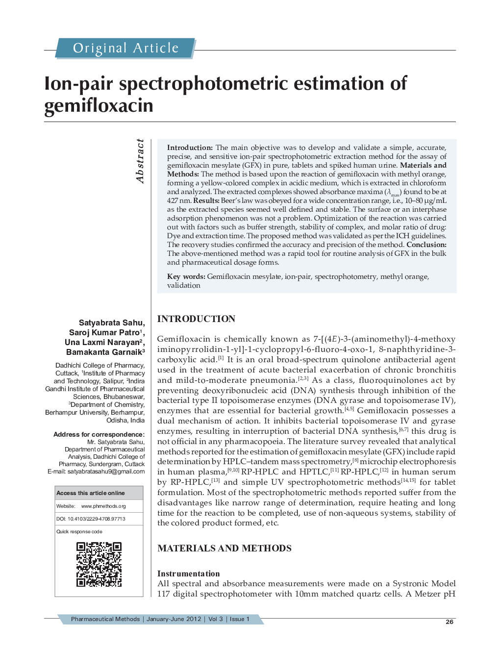 Ion-pair spectrophotometric estimation of gemifloxacin