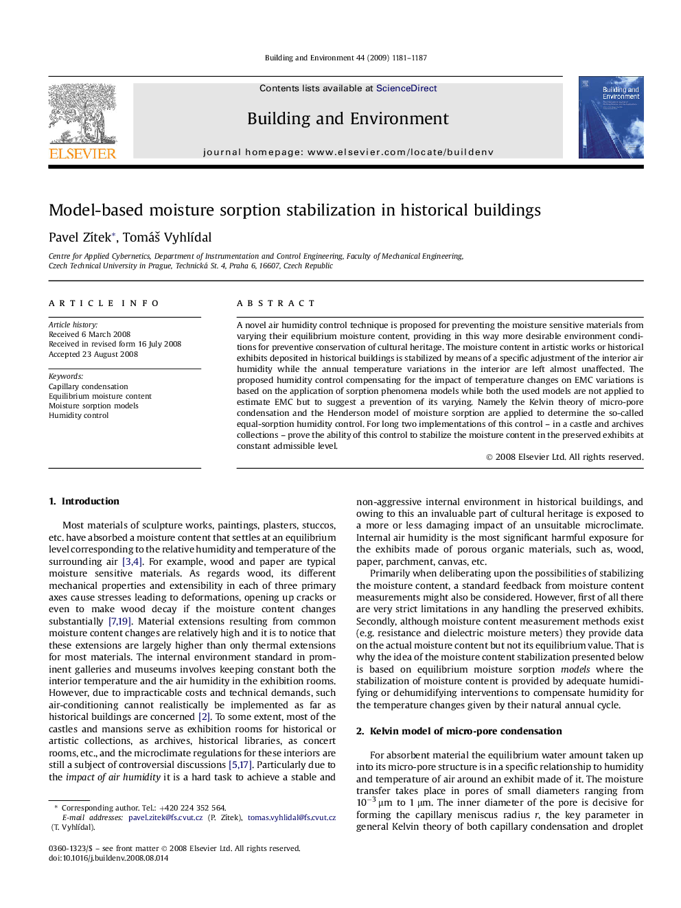 Model-based moisture sorption stabilization in historical buildings