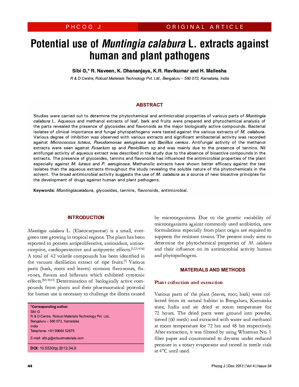 Potential use of Muntingia calabura L. extracts against human and plant pathogens