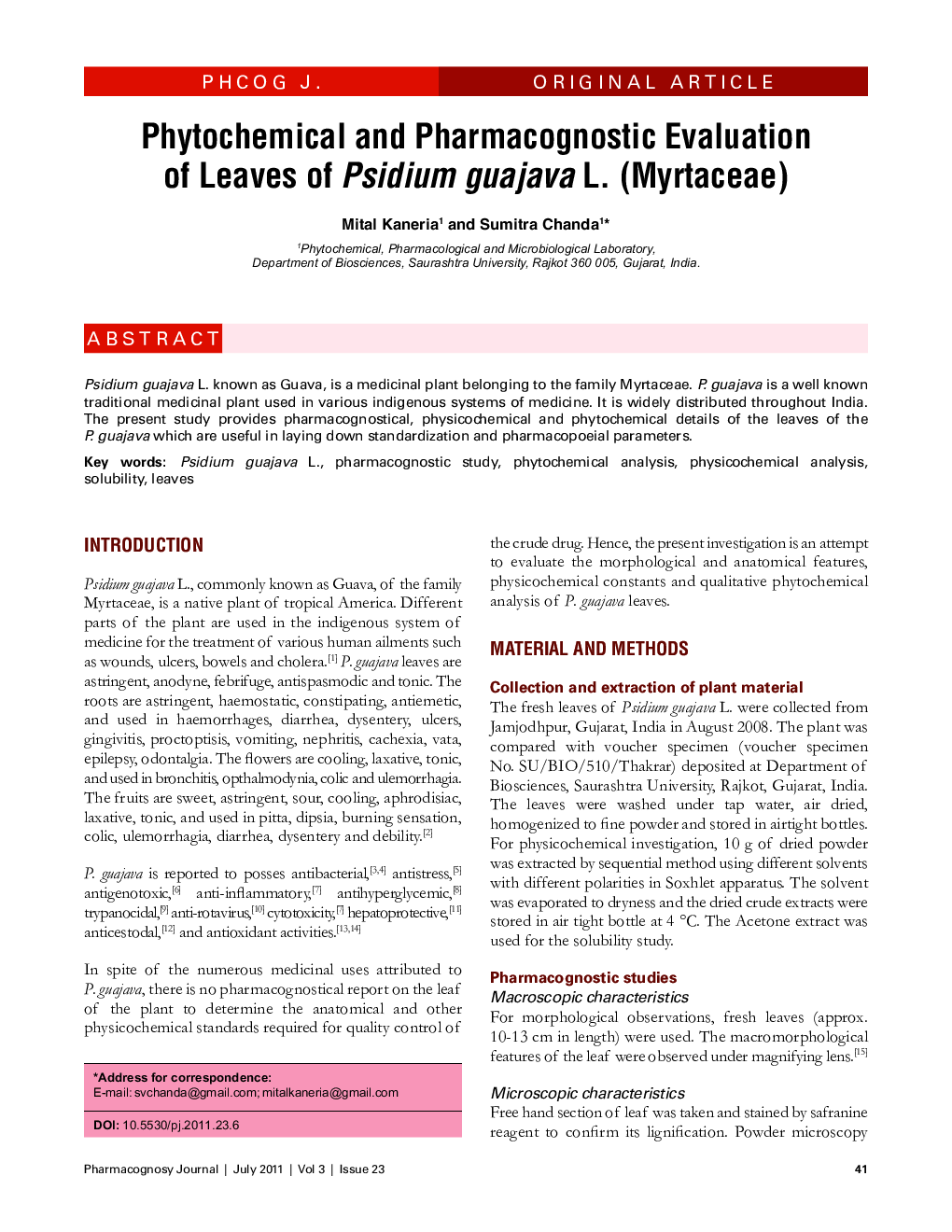 Phytochemical and Pharmacognostic Evaluation of Leaves of Psidium guajava L. (Myrtaceae)