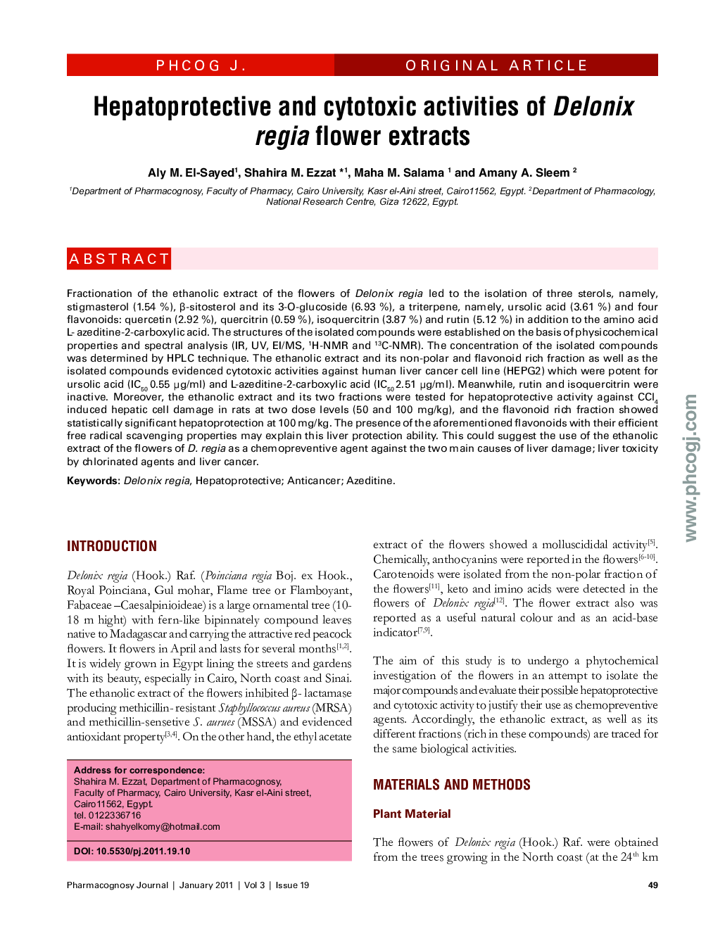 Hepatoprotective and cytotoxic activities of Delonix regia flower extracts