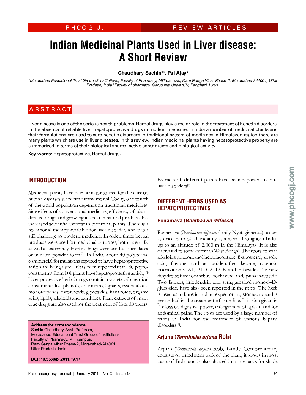 Indian Medicinal Plants Used in Liver disease: A Short Review